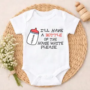 Baby Bodysuit Bottle Of House White Print 100% Pure Cotton Non-Irritating Snap Closure Breathable Great For Sleep & Play