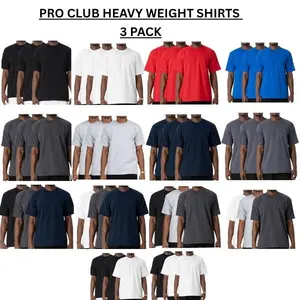 ProClub Heavy Weight 3 Pack T-Shirts for Men Comfortable Crewneck Short Sleeve Versatile Casual Outings Layering Medium Fit Durable Cotton Streetwear Menswear Top Jeans Plain
