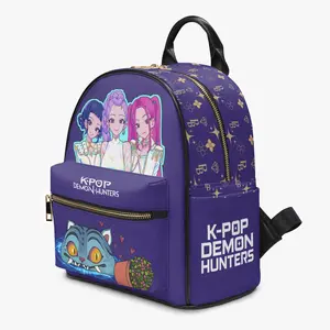 Dark Anime Fantasy PU Leather Backpack – Purple Accent Edition