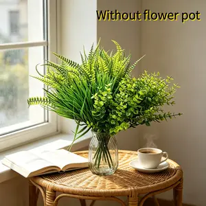 18 Pcs UV Resistant Artificial Persian Grass, Eucalyptus & Spring Grass Mix, Fake Greenery Plants for Indoor Outdoor Decor, Wedding, Home Garden, Office, Decorative Fake Plant Outdoor Faux Plants