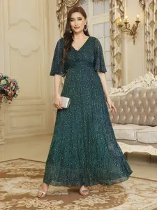 Sparkling Evening Dress Gown Bridesmaid Dresses V Neck Sequined Long Skirt Wedding Banquet Party Plus Size Slimming New Year Valentine's Day