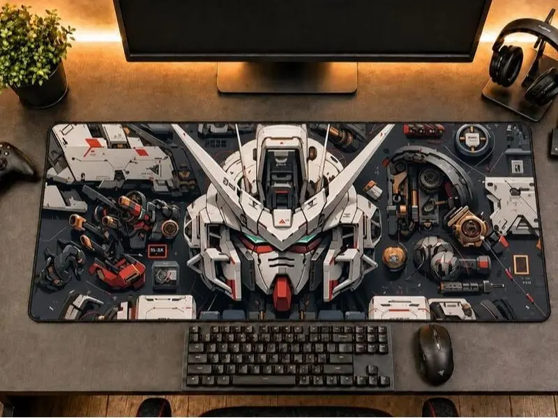 [Sale Up to 65% Off][Free Shipping] Gundam Mecha Gaming Desk Mat, Anime Robot Mouse Pad, XL Keyboard Mat, Sci-Fi Gamer Setup Desk Accessory