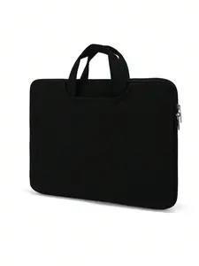 Casual Simple Black Laptop Briefcase - 1pc Top-Handle Bag with Front Zipper Closure, Portable Sleeve for 13.3-17 Inch Laptops