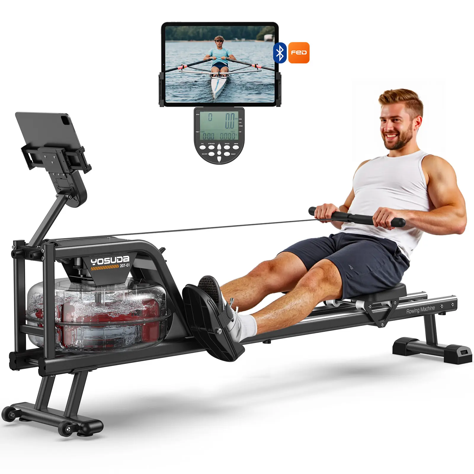 FED Fitness Yosuda Series RM8 Rowing Machine for Home - Rower Machine Use with Bluetooth, App Supported, Rowing Machine for Beginners to Athletes, Comfortable Seat Cushion