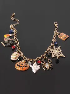 Halloween Exquisite Bracelet Set, Pumpkin Ghost Spider Charms, Adjustable Elastic Wristbands, Perfect for Trick-or-treat & Cosplay Events