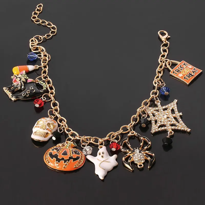 Halloween Exquisite Fashionable Bracelet, Pumpkin Ghost Spider Charms, Adjustable Elastic Wristbands, Perfect for Trick-or-treat, Cosplay & Party Events, Adjustable Stackable Bracelets, Stackable Bangle Bracelets, Stacked Design Bracelets