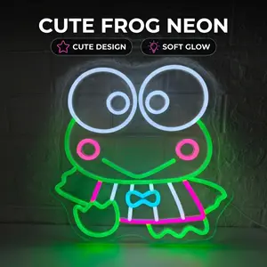 Cute Big-Eyed Frog Neon Sign, USB Powered Green Frog LED Wall Light with Soft Glow, Kawaii Big Eye Frog Room Decor for Bedroom, Gaming Room, Dorm, Party Wall, Birthday & Holiday Gift