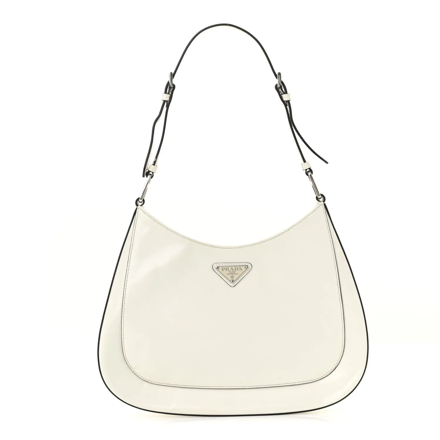 Pre-owned PRADA Leather Shoulder Bags Spazzolato Cleo Adjustable Strap Shoulder Bag White