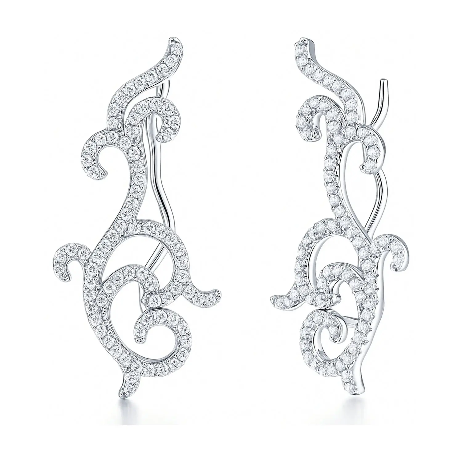 BERRICLE Sterling Silver Filigree Statement Ear Crawler Helix Cartilage Earrings for Women, Cubic Zirconia CZ