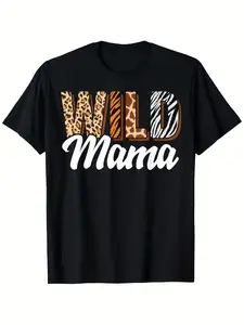 Men & Women Wild Mom Jungle Animal Print T-Shirt-S-5XL Black with Cheetah and Giraffe Motifs-Casual Safari Birthday Dress Up, Zoo Party Costume, Machine Washable Round Neck T-Shirt, work commute, for Couples, skin-friendly softness