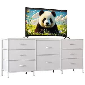 Garvee Modern 8-Drawer Cabinet with Metal Frame and Wooden Top, Featuring Non-Woven Fabric Drawers for Space Saving and Stylish Storage, Dimensions 62.99 x 26.77 x 13.79 inches, White Finish