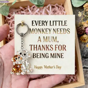 Cute Punch the Monkey Crystal Keychain Creative Cartoon Bag Pendant Funny Animal Keyring Sweet Mother's Day Gift for Mom Grandma Trendy Bag Accessory Lightweight Decorative Key Chain