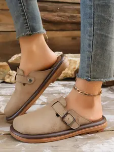 Women's Multi-Color Velvet Slip-On Shoes, Slip On Mules, Spring & Fall New Elegant Comfortable Large Size Single Buckle Anti-Slip Soft Sole