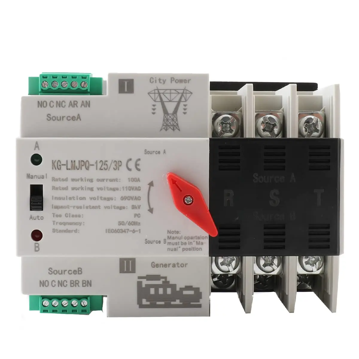 3P 100A Dual Power Automatic Transfer Switch, 110V