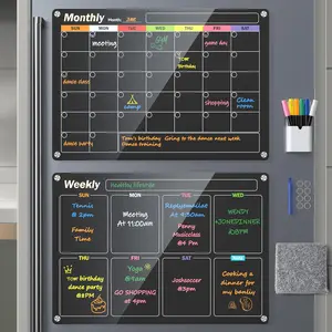 2-Pack  Acrylic Fridge Calendar Set - Chalk Board Type Comprehensive Planner Kit for Monthly & Weekly Scheduling calendar chalkboard