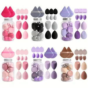 12-Piece Makeup Sponge Set: 2 Triangular Puffs, 4 Beauty Blenders, 3 Mini Beauty Sponges & 3 Mini Finger Cushions, Latex-Free Liquid, Base, Concealer Dual-Use Wet/Dry, Suitable for All Light Beige Skin Types