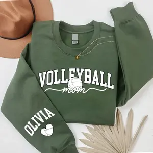 Personalized Volleyball Mom Sweatshirt with Kids Name On Sleeve, Custom Name - Volleyball Mama Sweatshirt , Gift for Volleyball Mom, Volleyball Season Shirt