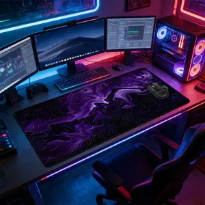 Purple Fluid Galaxy Marble Large Gaming Mouse Pad, Gaming Mousepad, Non-Slip Rubber Base Stitched Lock Edge Desk Mat, Durable Computer Accessory for Home Office & Gaming Setup, Ideal Gift for Gamer Family and Friends