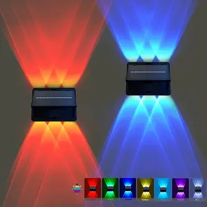 1/2-Pack 6-LED Dual-Sided Solar Wall Lights, Solar Powered Lights, RGB Garden Lights, Hallway Lights, Outdoor Pathway Lights, IP54 Waterproof, 1800mAh Battery, Suitable for Outdoor Patios, Villas, Gardens, and Commercial Lighting Application