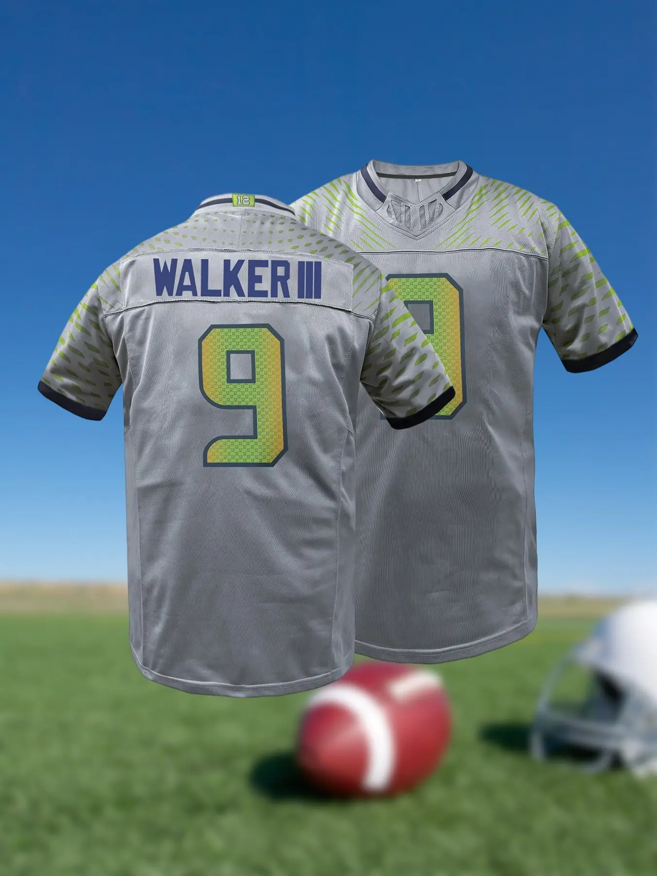 Men's American Football Jersey, Embroidered V-Neck Short Sleeve T-Shirt, Breathable Loose Fit Casual Wear, Unisex All Season Sportswear Athletic Tops Seattle #12 #10 #9 #11