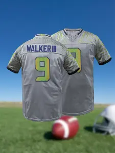 Men's American Football Jersey, Embroidered V-Neck Short Sleeve T-Shirt, Breathable Loose Fit Casual Wear, Unisex All Season Sportswear Athletic Tops Seattle #12 #10 #9 #11