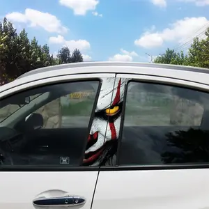 2pcs PVC Car Decals - Durable, Creative Designs with Clown, Anime & Skull Motifs - Self-Adhesive, Semi-Matte Finish for B-Pillar - Perfect for Plastic Surfaces