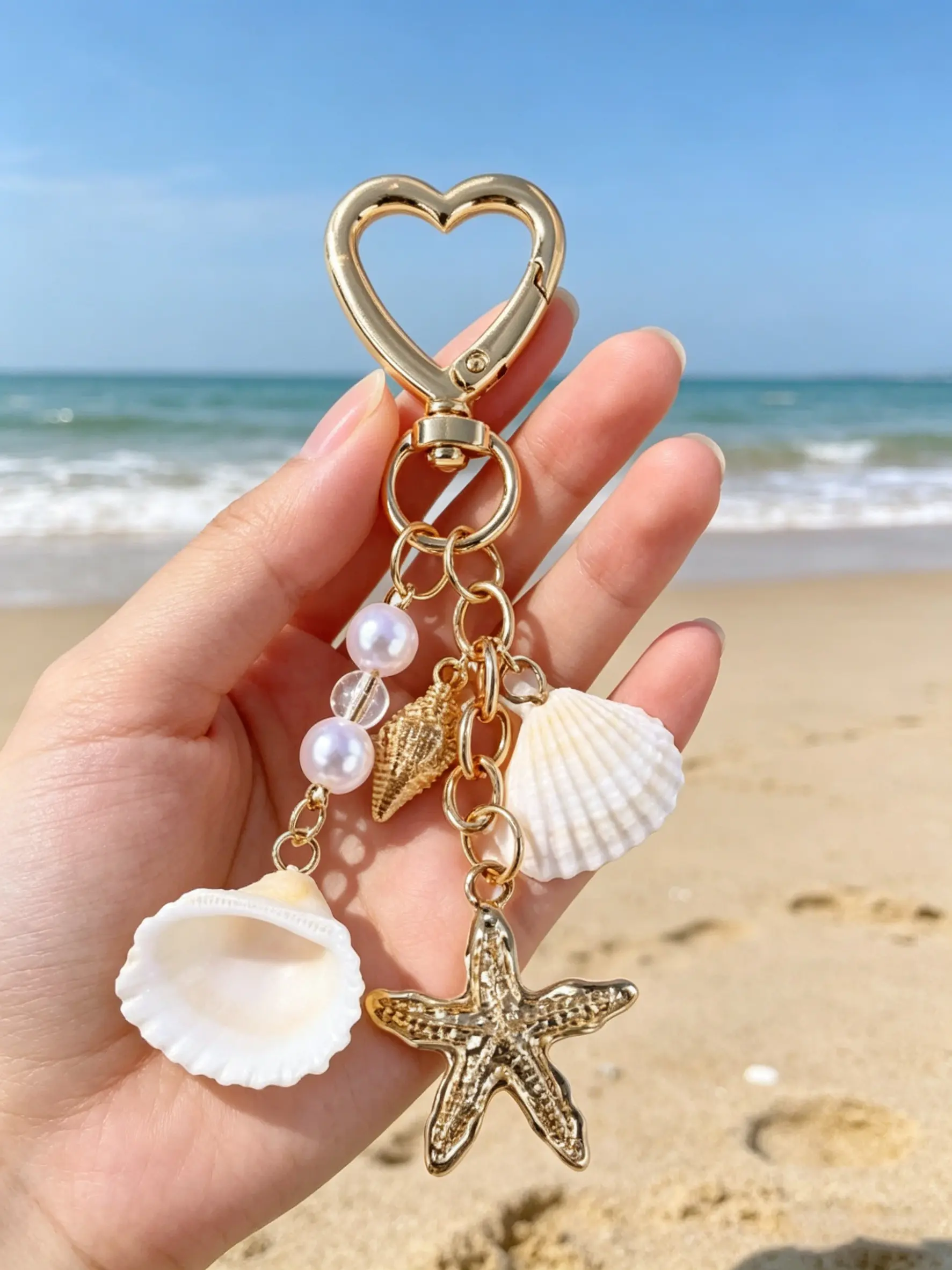 Summer Beach Style Accessory, Purse Accessories, Starfish Seashell Pearl Heart Bag Charm, Stylish Playful Charm, Birthday Gift, Festival Gift, Easter Egg Filler, Casual Fashion, Accessories for bags, Purse Charms, Bag Charms For Handbags
