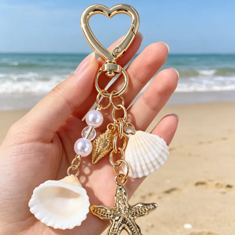 Summer Beach Style Accessory, Purse Accessories, Charms For Purses, Starfish Seashell Pearl Heart Bag Charm, Stylish Playful Charm, Birthday Gift, Festival Gift, Easter Egg Filler, Casual Fashion, Accessories for bags, Bag Charms For Handbags