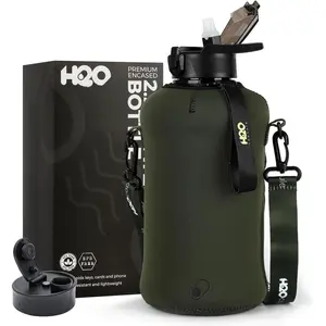 2.2L Half Gallon Water Bottle with Storage Sleeve and Covered Straw Lid -  Large  Drink Container with Handle - Big  Jug, 2.2 Liter (74 Ounce)