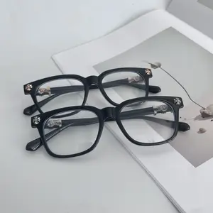 Stylish Retro Frame Glasses for Men and Women, Silver & Gold Cross Accents, Computer Blue Light Protection, Unisex Daily Fashion Shades