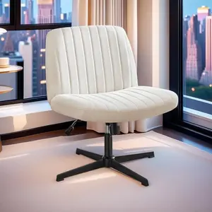 Criss Cross Chair No Wheels, Swivel Criss Cross Legged Chair, Modern Fabric Vanity Chair, Height Adjustable Wide Armless Chair for Small Spaces (Beige) Criss Cross Legged Chairs Armless No Wheels Wide Seat Height Adjustable Swivel Padded Fabric Home Offic