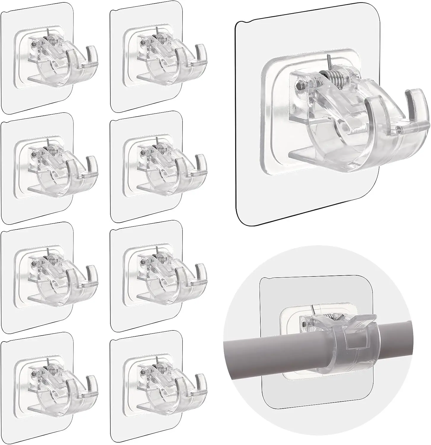 8PCS Curtain Rod Bracket, No Drill Curtain Rod Brackets, Self-Adhesive Curtain Hooks, Organizer Hangers Wall Hangable Adjustable