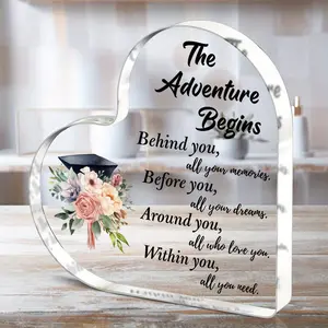 Graduation Themed Acrylic Heart Shaped Ornament, 1 Count Creative Desktop Decoration, Graduation Gift for Friends Classmates Family