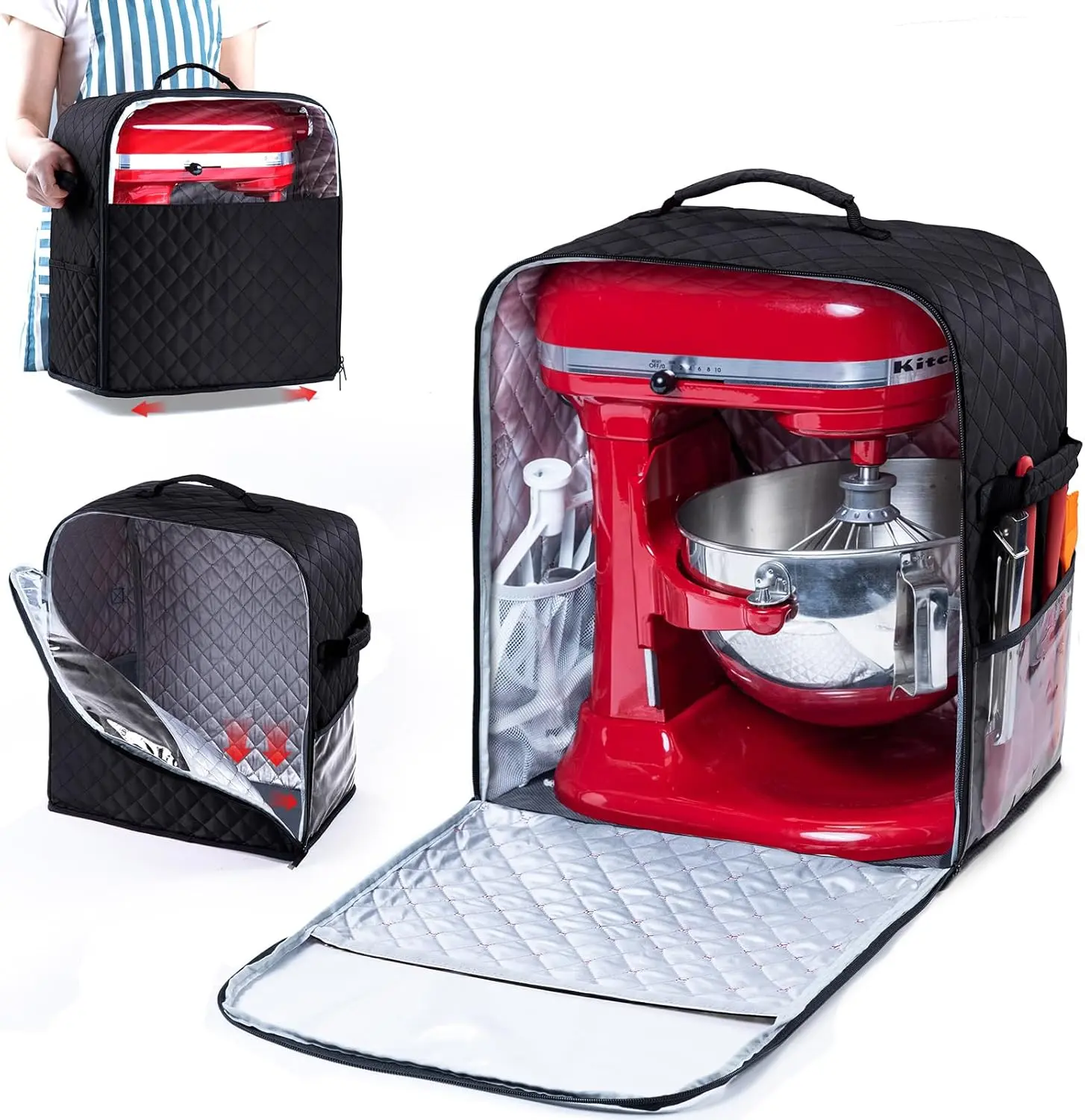 Stand Mixer Cover with Appliance Sliders Base Compatible with  Mixer-Storage Bag for 6/7/8 Quart with Pockets for Kitchen Aid Accessories and Attachments
