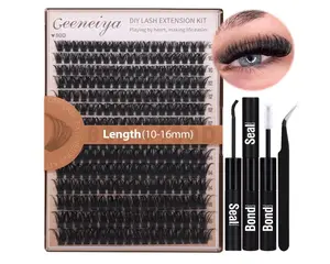 Geeneiya Volume Lash Clusters Kit DIY Lash Extension Kit D Curl Eyelash Extensions with Waterproof Lash Bond and Seal Waterproof Tweezers,10-16MM Cluster Lashes 300Pcs