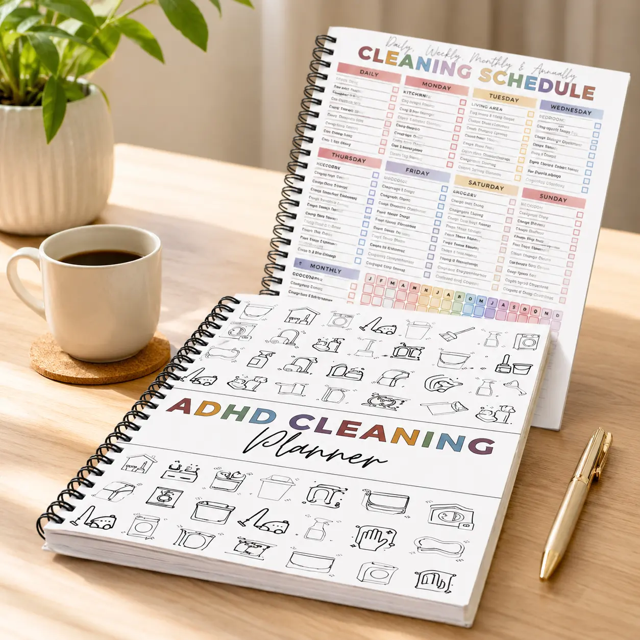 Vibrant ADHD Cleaning Planner & Organizer Spiral-Bound Notebook - Designed for ADHD & Busy Lifestyles, Daily/Weekly/Monthly Schedules, Chore Customization, Zone Cleaning Tasks, Laundry Checklist, Home Management System for Adults, Home Organization
