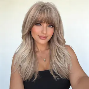DWY Tegan Machine Made Short Light Brown Bob Breathable Cap Design Glueless Premium Synthetic Wig with Bangs for Women 18 Inches L15