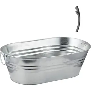 Galvanized Steel Drinks Bucket, Oval 5.5 Gallon Rustic Style Drinks Tub with Carry Handles and Bottle Opener