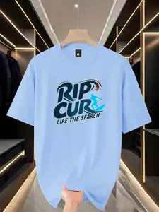 Men's Short Sleeve T-Shirt Summer Rip Curl Surf Brand Print, Outdoor Beach Casual Loose-Fit Top, Trendy Long Sleeve Shirt