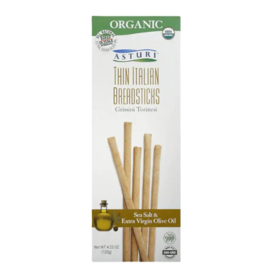 Asturi Thin Italian Breadsticks – Sea Salt & Extra Virgin Olive Oil, (4.23 oz x 6 pack)