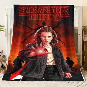 Stranger Things Inspired Blanket - Eleven Character Design Throw Blanket for Fans, Soft Flannel Fleece Blanket for Couch Bed Sofa, Vibrant 3D Printed TV Show Themed Blanket for Home Decor & Warmt