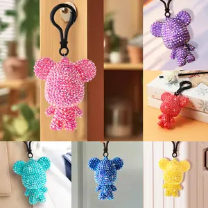 6pcs Colorful DIY Bling Rhinestone Bedazzling Keychain Kit - 5D Full Drill Diamond Painting, Stress Relief Activity, Cute Bag Charm for DIY Needlework Enthusiasts, Rhinestone Bedazzling Kit