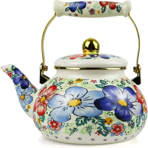 2.5L Enamel  Kettle, Bohemia Blue Flower Stovetop Teapot, Stylish Retro Steel Enamel Hot Water Kettle, Retro Classic Design Ideal  Decor/Christmas