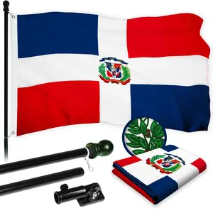 G128 Combo Pack: 6 Ft Tangle Free Aluminum Spinning Flagpole (Black) & Dominican Republic Flag 3x5 Ft, ToughWeave Series Embroidered 300D Polyester | Pole with Flag Included
