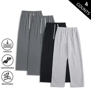 Men’s 4-Pack Casual Sweatpants — soft, comfortable wide-leg pants with elastic waistband; breathable, stretchy loungewear pants for everyday wear, gym, and street style