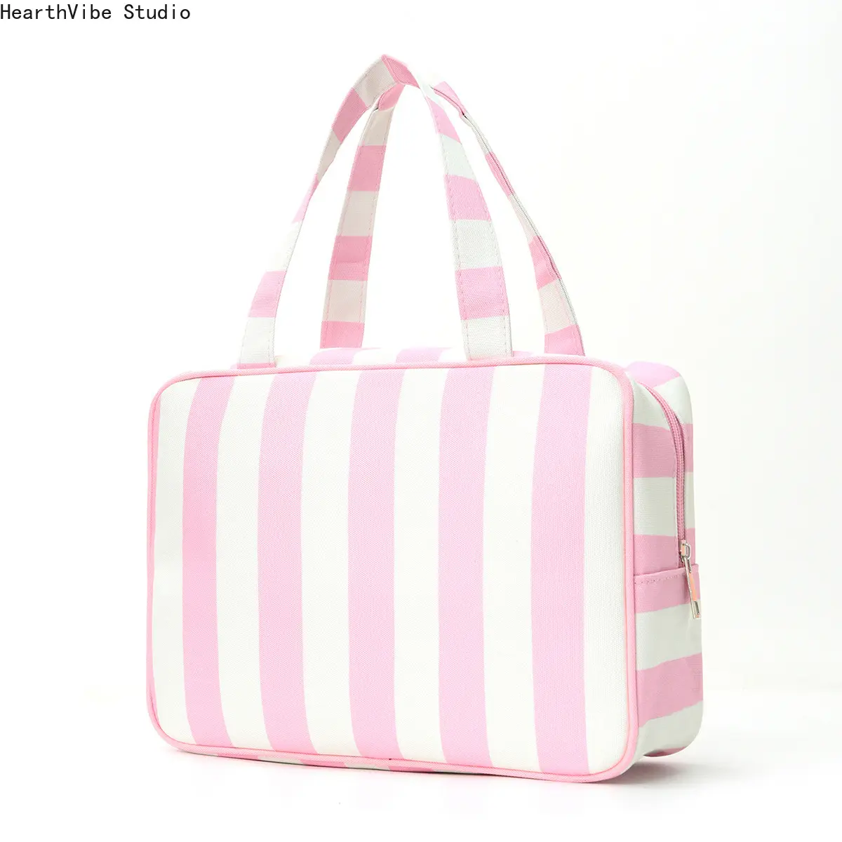 Women's Pink & White Striped Canvas Gym Bag - Large Capacity, Portable Toiletry Bag, All Seasons Travel Tote (Sports & Outdoor Accessory), Toiletry Bags
