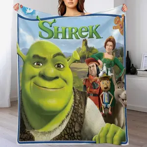 Anime Shrek Flannel Blanket - Shrinkage-Proof & Ultra Soft Throw for Couches, Dorms, Road Trips | Machine Washable Gift for Otaku & Cozy Life Lovers