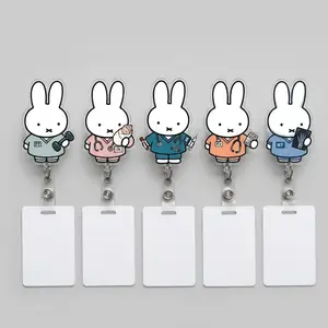 Cute Medical Professional Miffy Badge Reel - Retractable ID Holder for PT, OB, RN, RT RX - Kawaii Healthcare Acrylic Name Tag Clip Gift