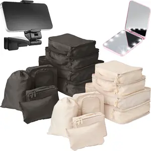Trending Now Travel Essentials Bundle - Airplane Phone Holder, Packing Cubes & LED Pocket Mirror 3-Piece Carry-On Travel Set