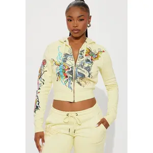 Ed Hardy Enchanted Butterfly Zip Up Hoodie - Butter Yellow U